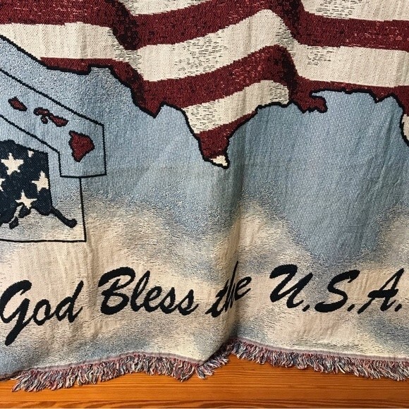 NWT Vintage Manual Woodworkers Weavers United We Stand God Bless The USA Blanket - Picture 4 of 12